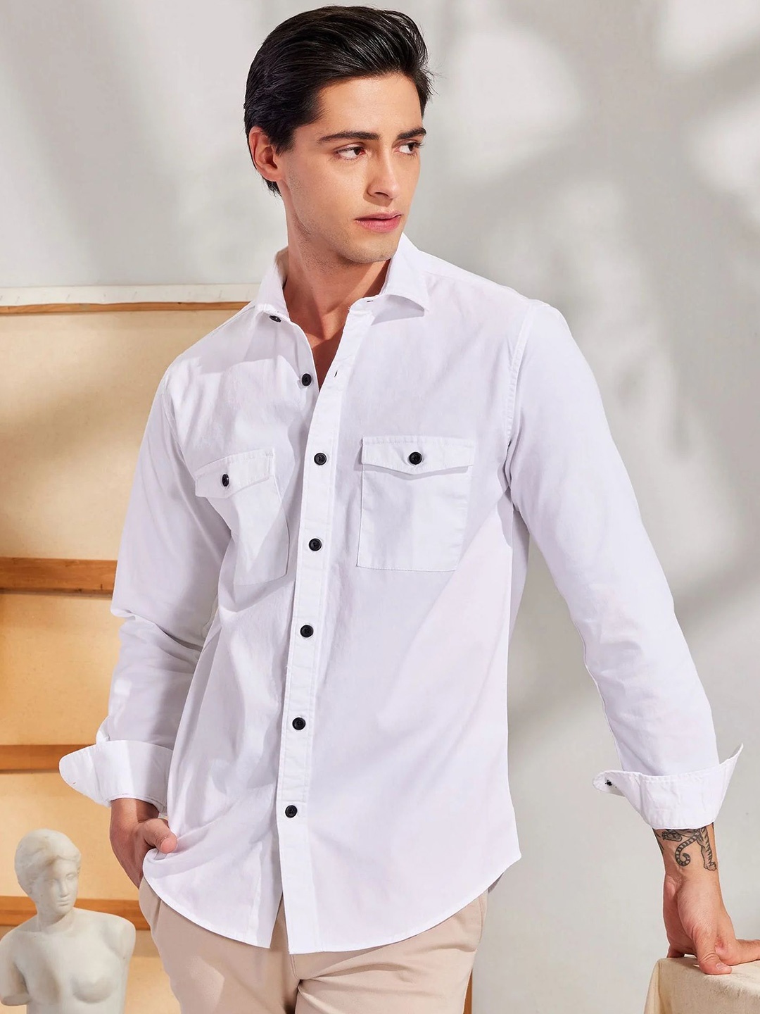 

BADLAND Men Classic Opaque Casual Shirt, White