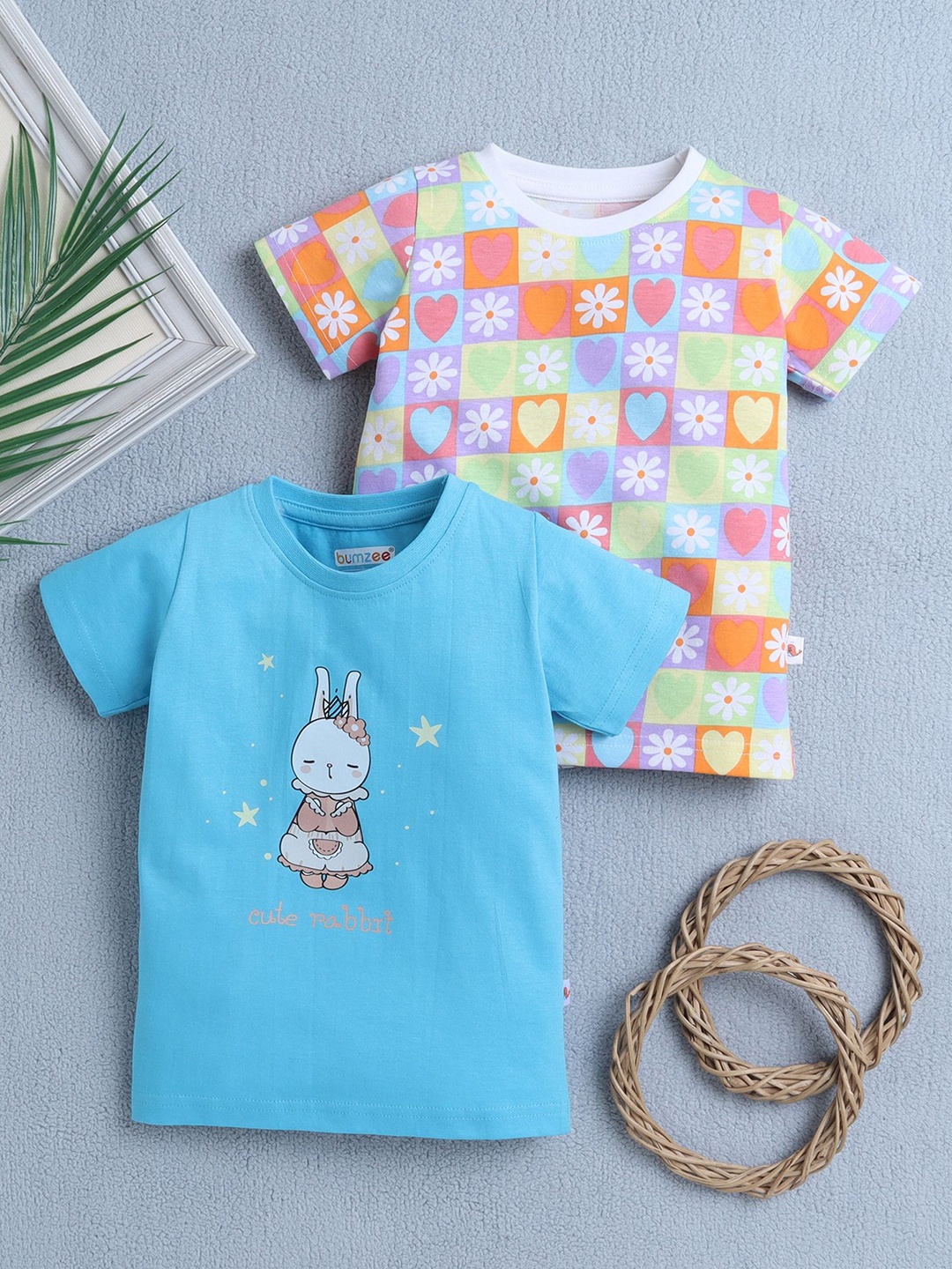 

BUMZEE Girls 2 Printed T-shirt, Blue
