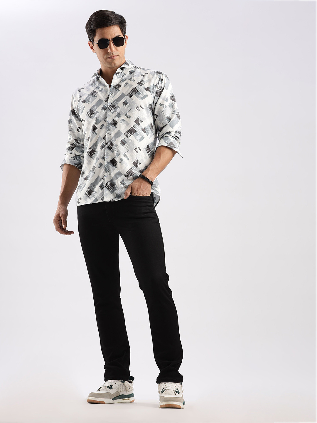 

RICH & ROMAN Men Classic Opaque Printed Semiformal Shirt, Grey