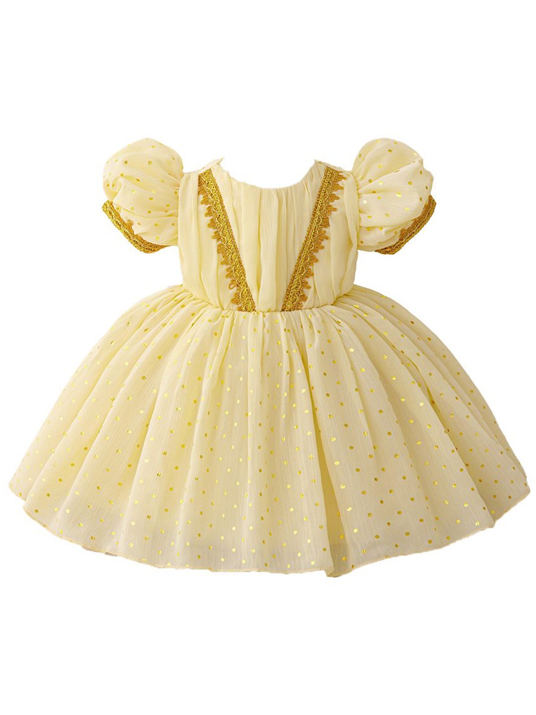 

StyleCast x Revolte Girl Embellished Round Neck Puff Sleeves Fit and Flare Mini Dress, Yellow