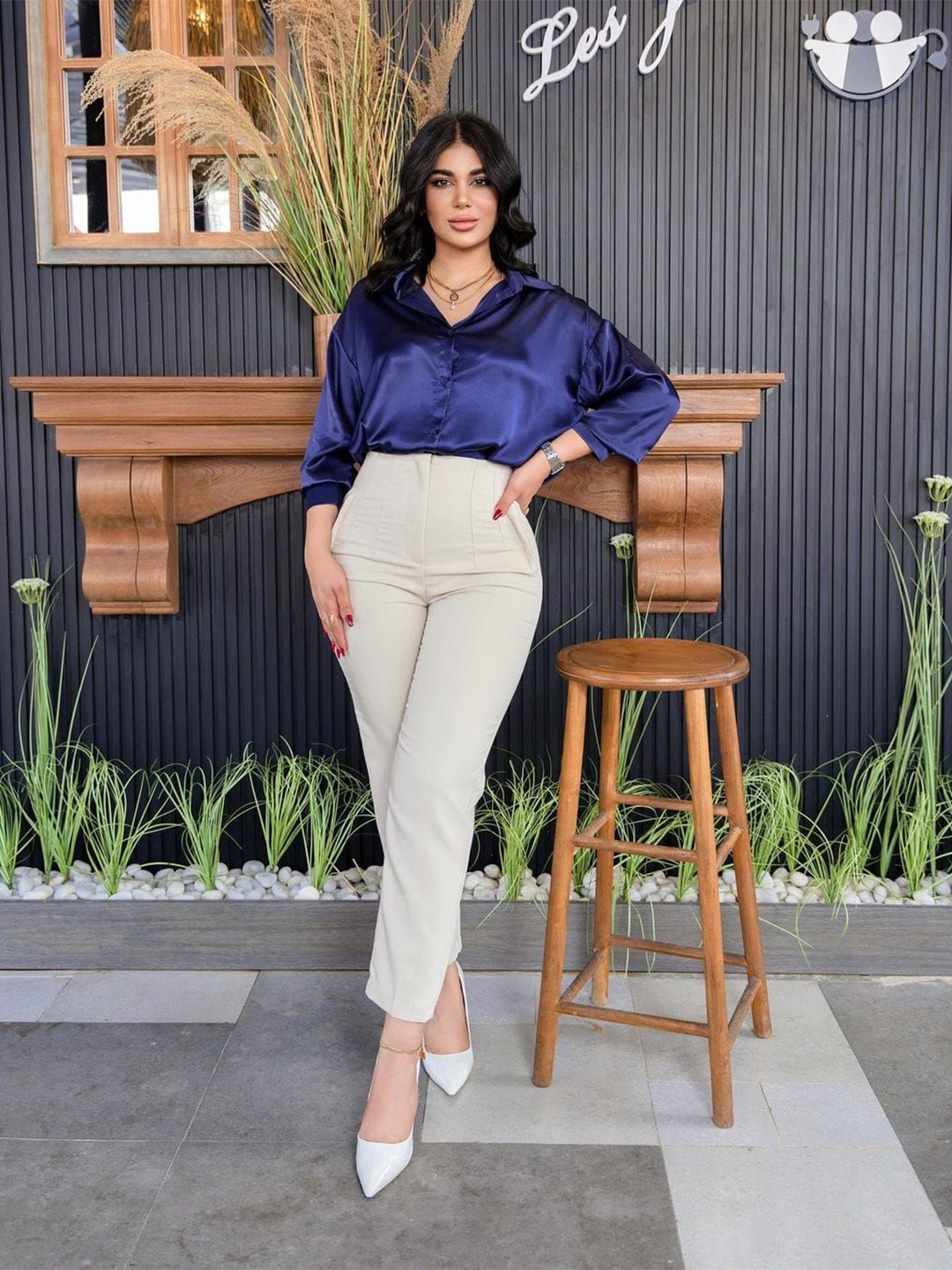 

HIGH BUY Women Comfort Opaque Casual Shirt, Navy blue