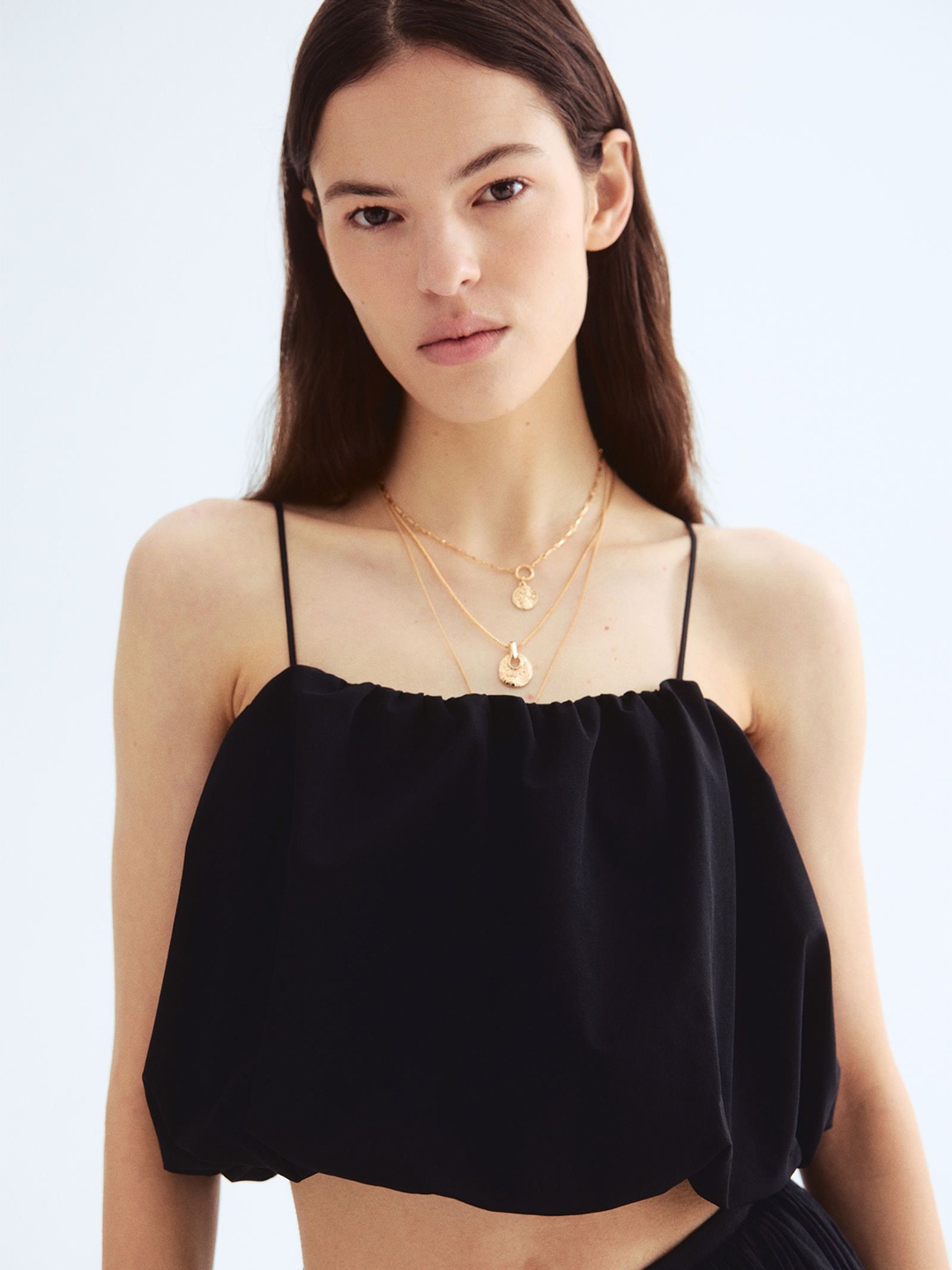 

H&M Bubble-Hem Strappy Top, Black