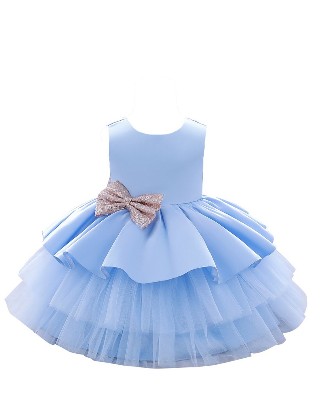 

StyleCast x Revolte Girl Sleeveless Tiered Applique Fit and Flare Dress, Blue