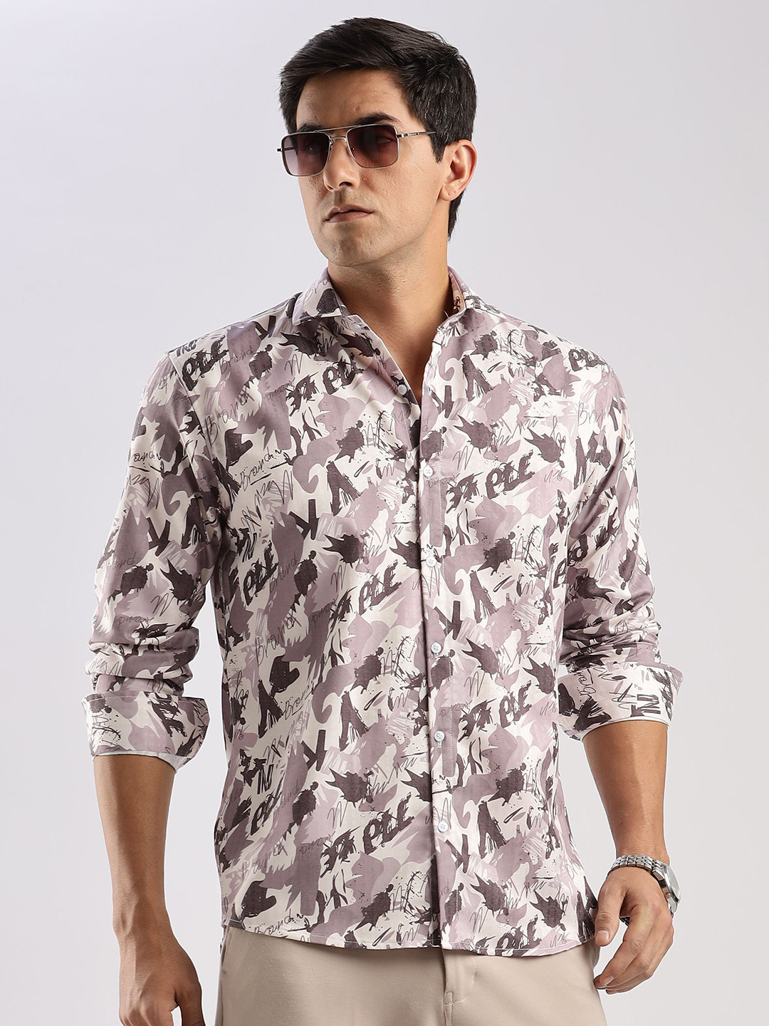 

RICH & ROMAN Men Classic Printed Semiformal Shirt, Purple