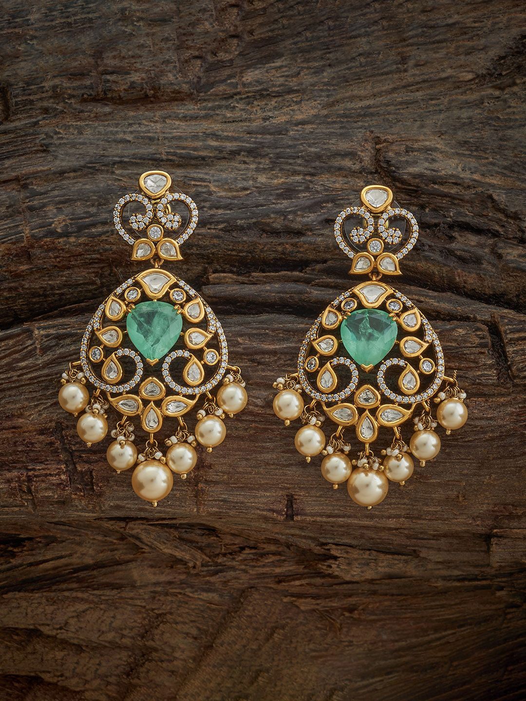 

Kushal's Fashion Jewellery Victorian-Plated Contemporary Kundan Drop Earrings, Green