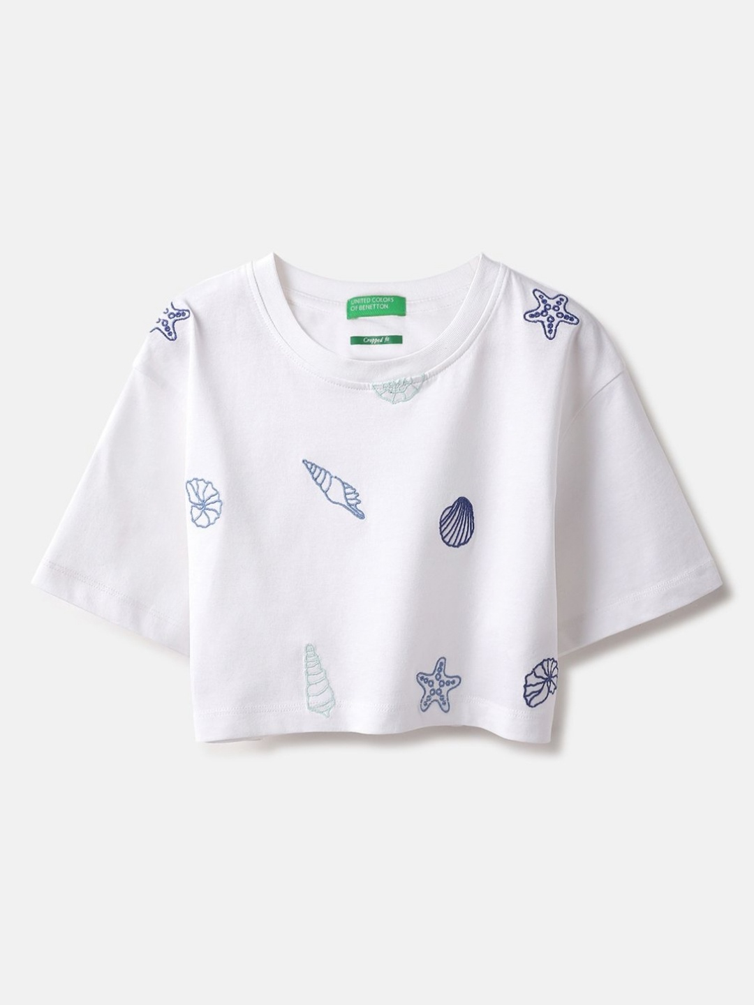 

United Colors of Benetton Girls Pure Cotton Applique T-shirt, White