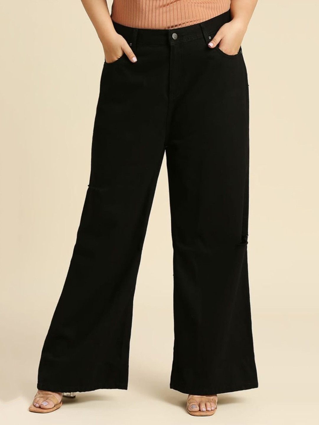 

1DAYJEANS Women Straight Fit High-Rise Stretchable Jeans, Black