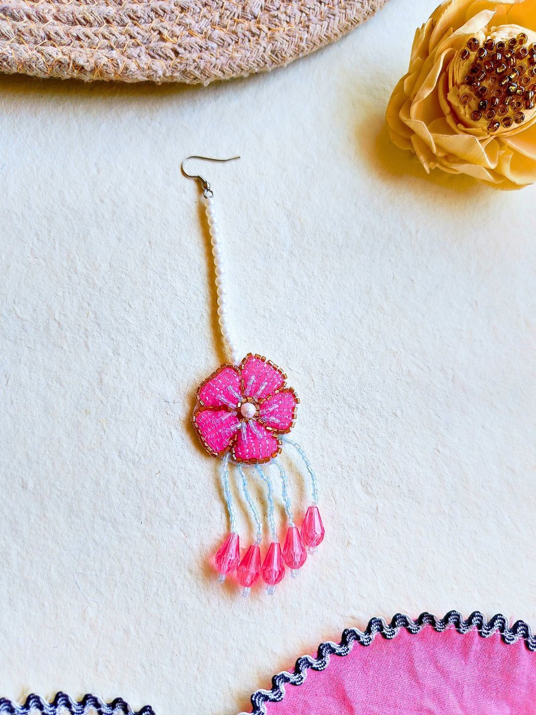 

Sangria Floral Beaded Maangtika, Pink