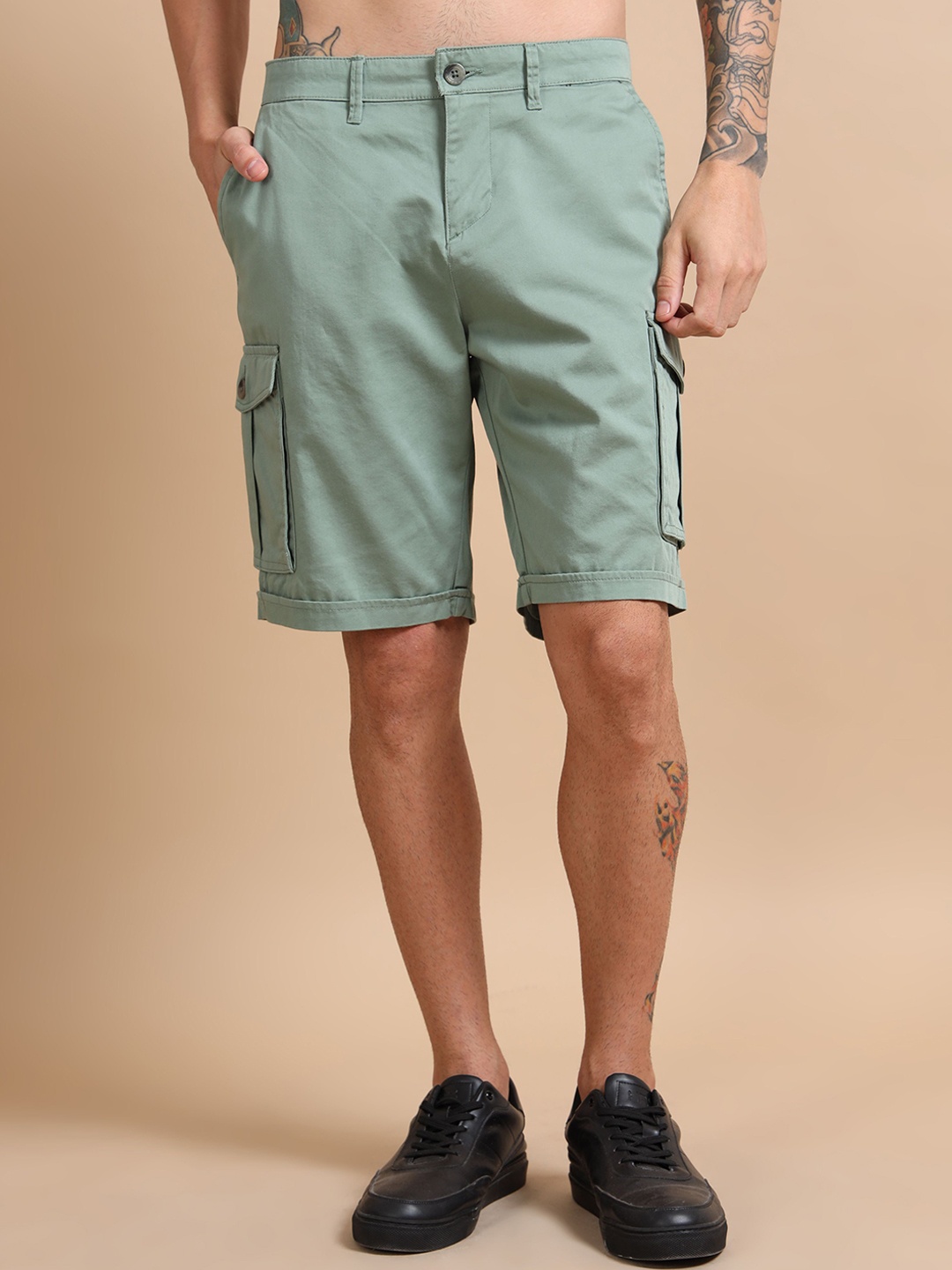 

RIGS AND RAGS Men Regular Fit Cotton Cargo Shorts, Sea green