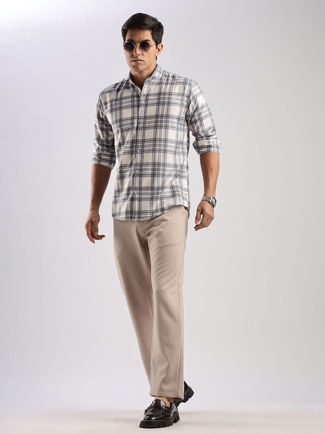

RICH & ROMAN Men Classic Opaque Printed Semiformal Shirt, Cream