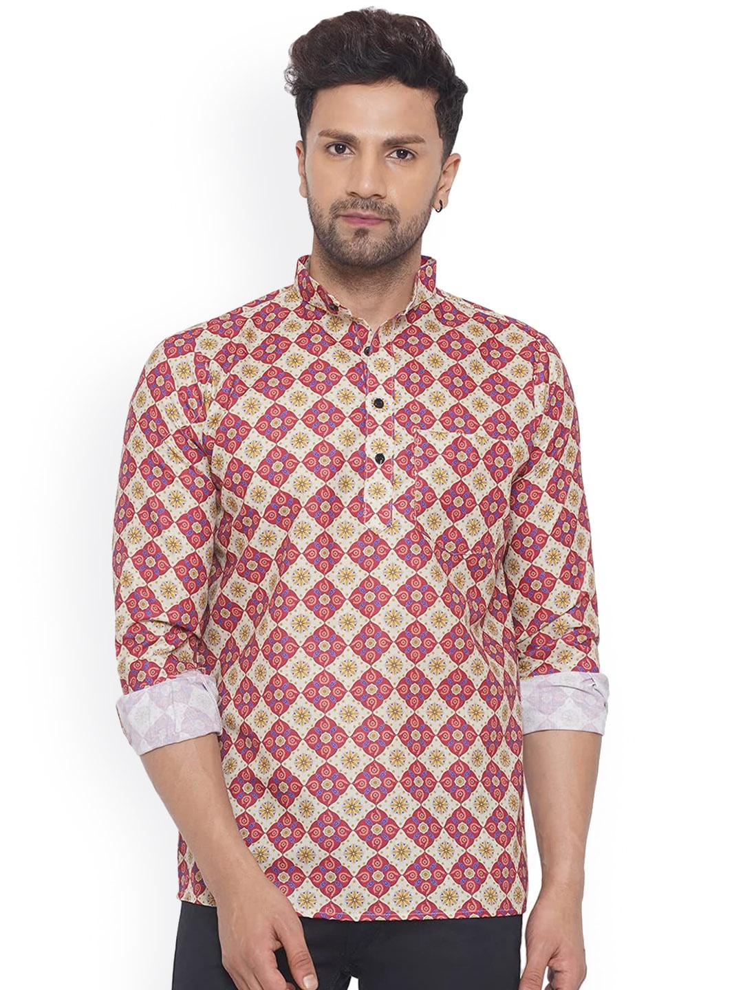 

VEERA PARIDHAAN Geometric Printed Cotton Straight Kurta, Pink