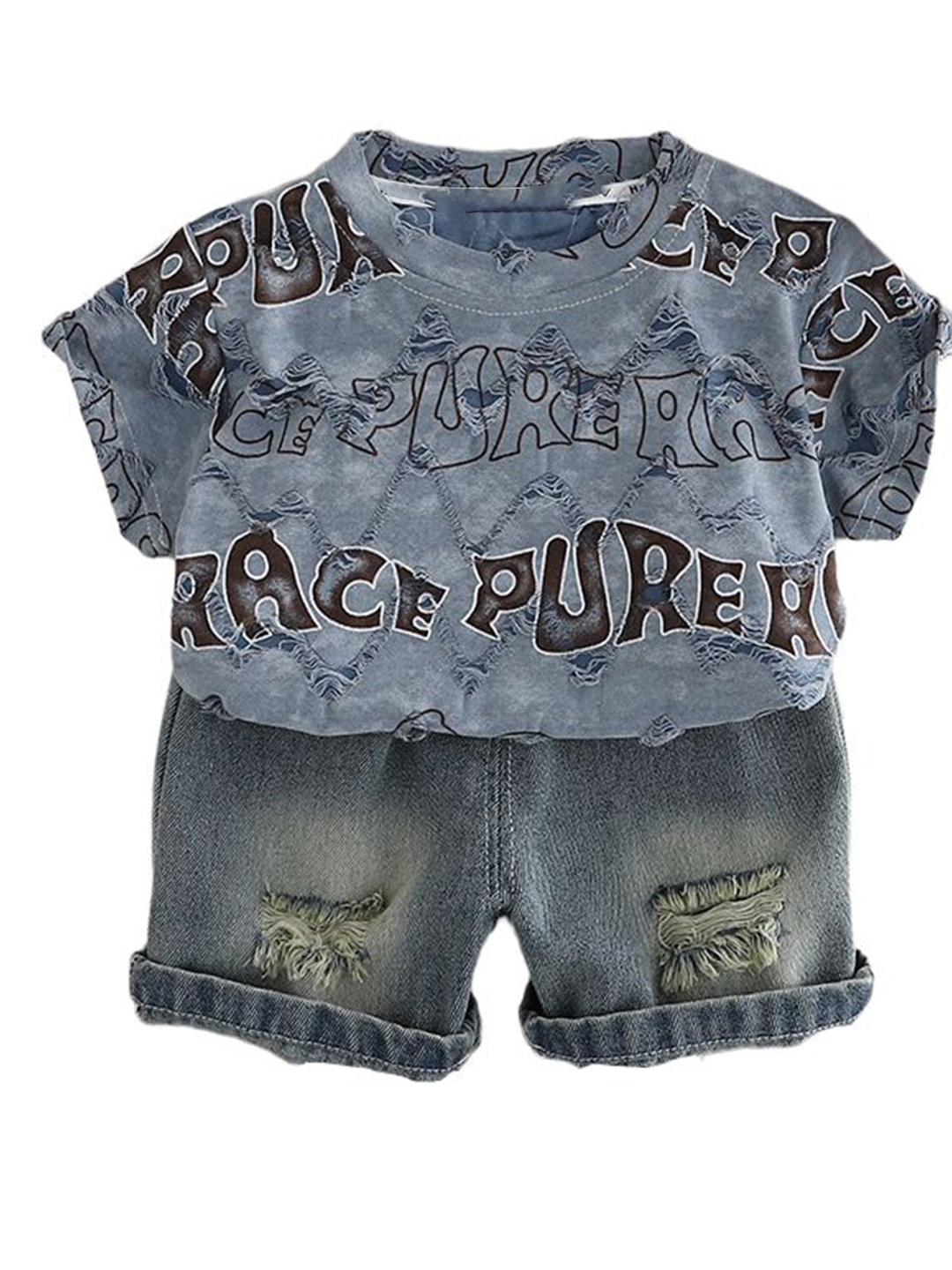 

StyleCast x Revolte Infants Printed Round Neck Pure Cotton T-shirt With Shorts, Blue
