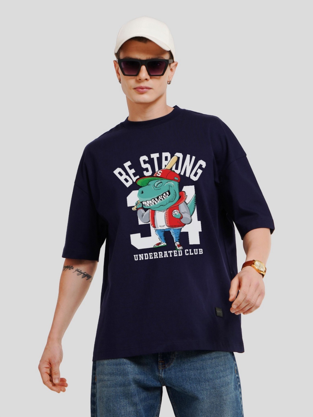 

Underrated Club Men Typography Printed Bio Finish Applique T-shirt, Navy blue