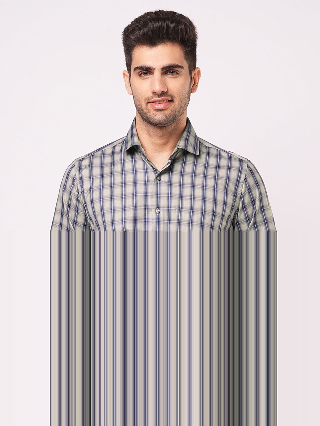

John Philips Men Slim Fit Opaque Checked Casual Shirt, Beige