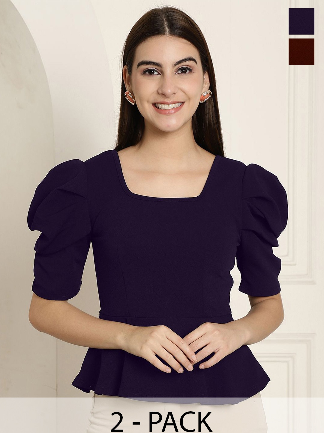

Tromko Women Pack of 2 Puff Sleeve Top, Violet