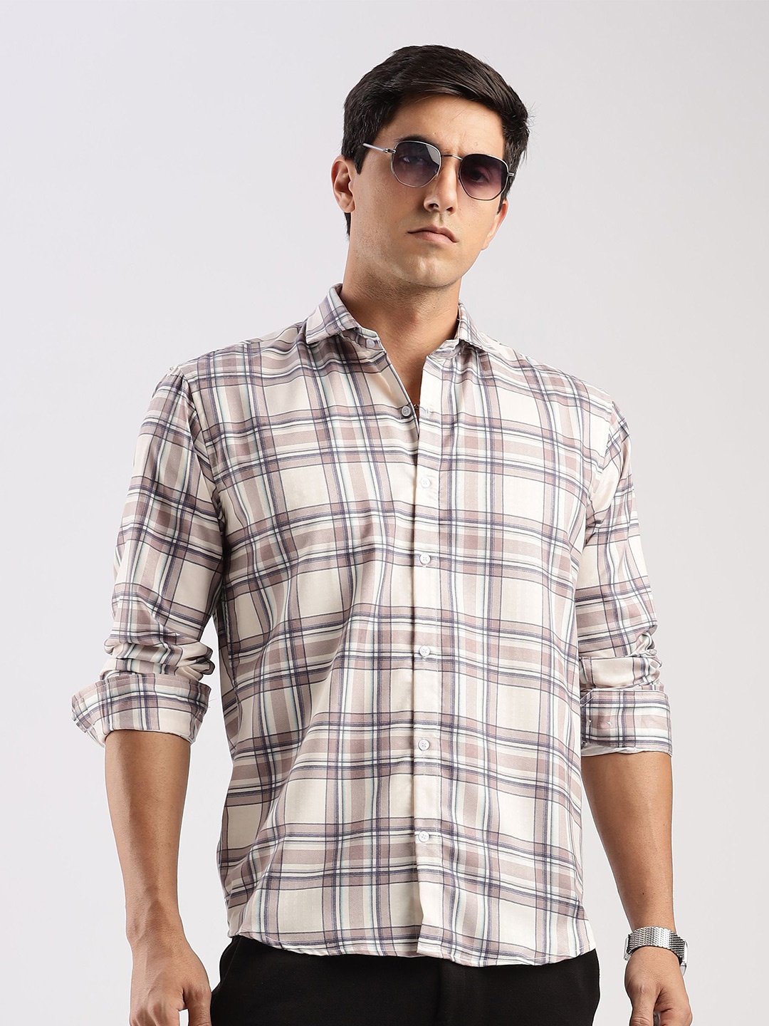 

RICH & ROMAN Men Classic Opaque Printed Semiformal Shirt, Brown