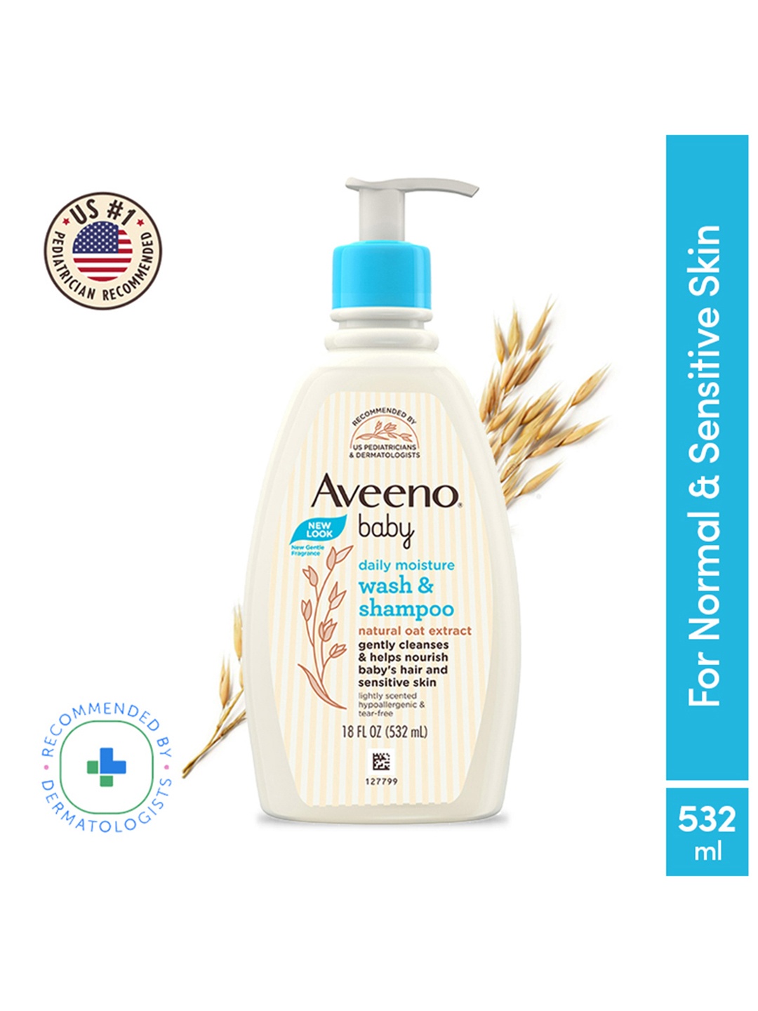 

Aveeno Baby Daily Moisture Wash & Shampoo with Glycerine & Oat Extract - 532 ml, Off white