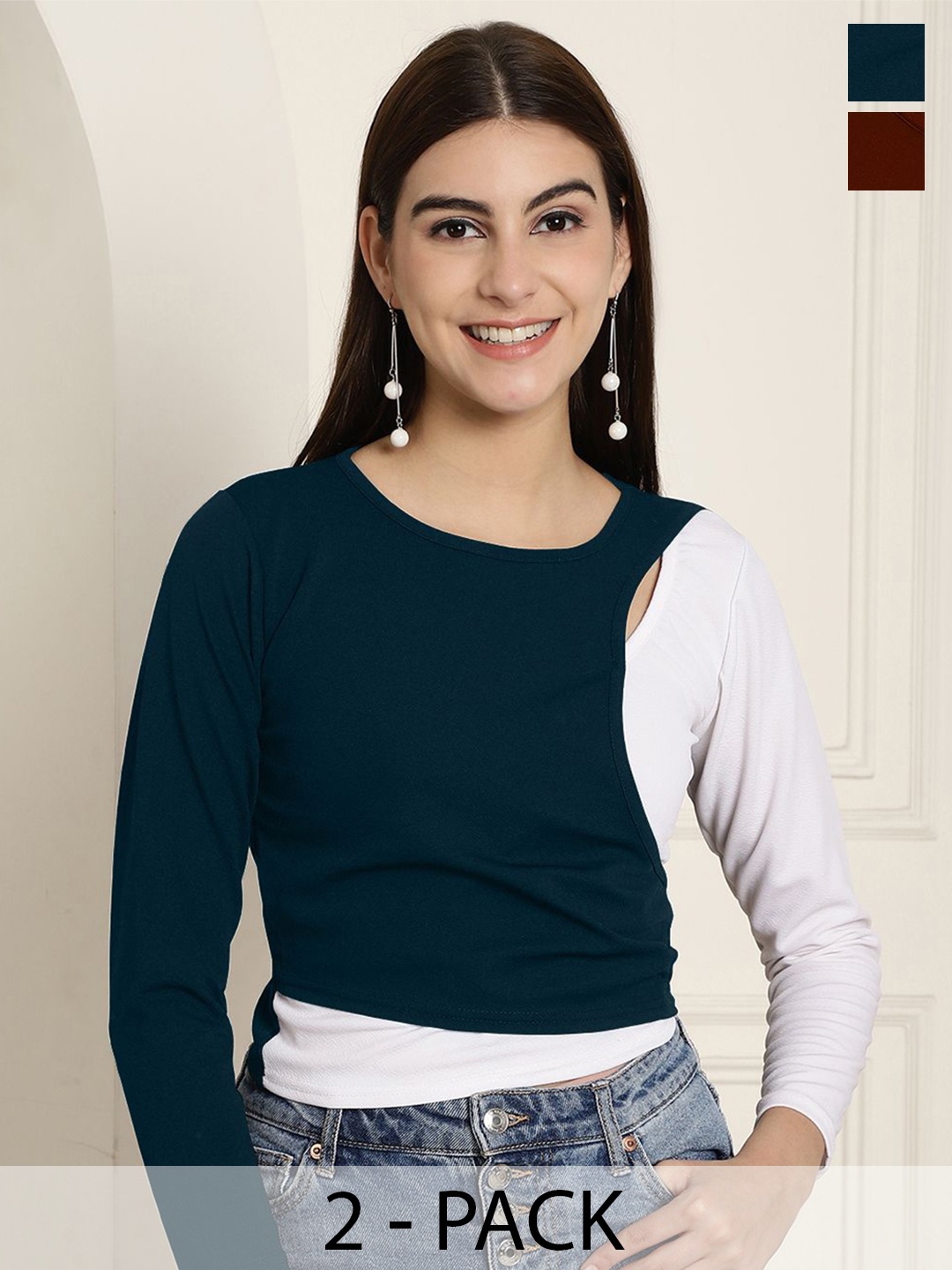 

Tromko Pack of 2 V-Neck Crop Top, White