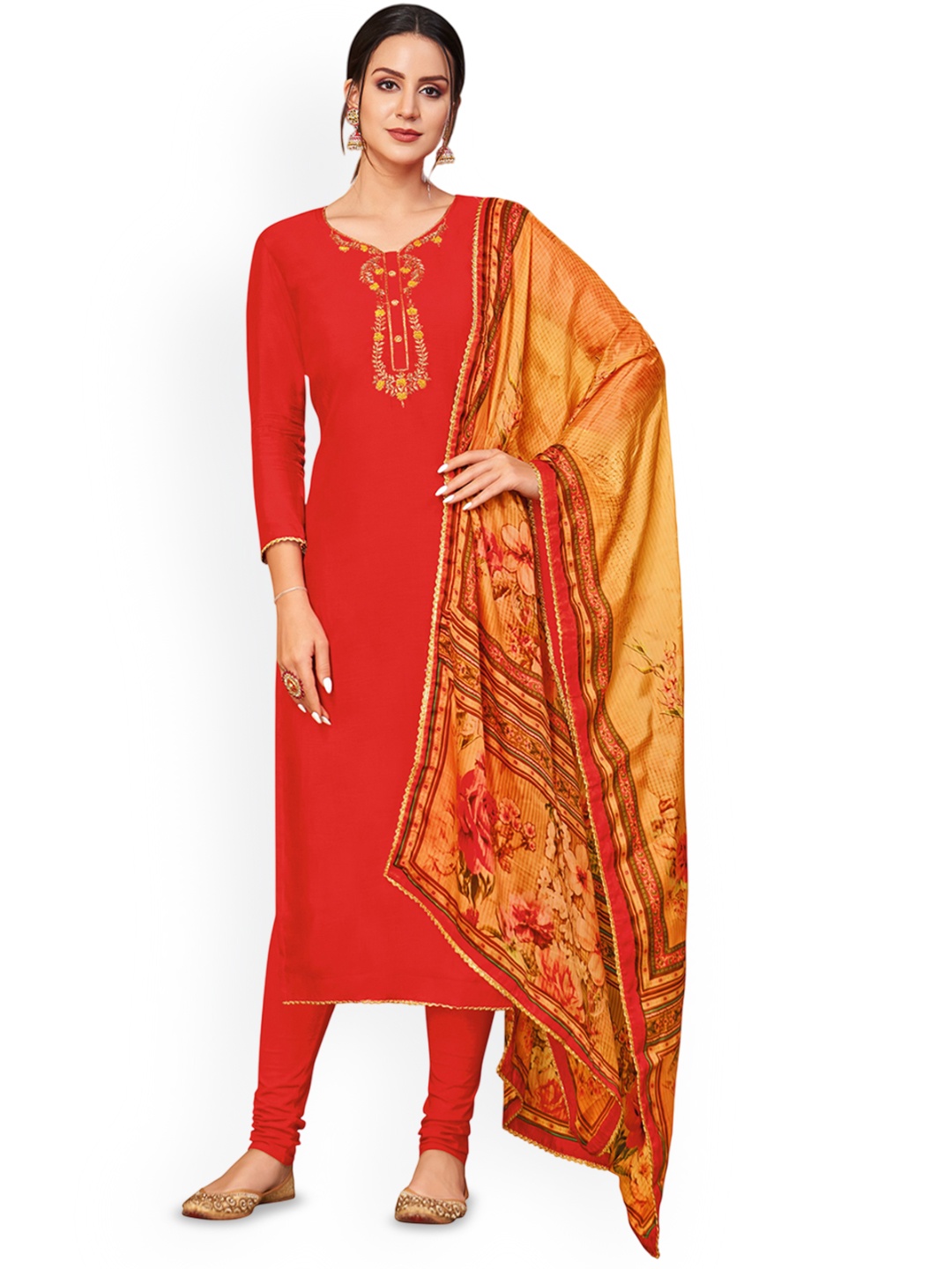 

HERE&NOW Embroidered Unstitched Dress Material, Red
