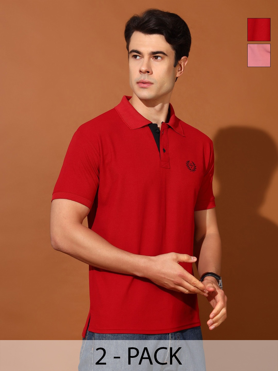 

Christy World Men 2 Polo Collar Applique T-shirt, Multi