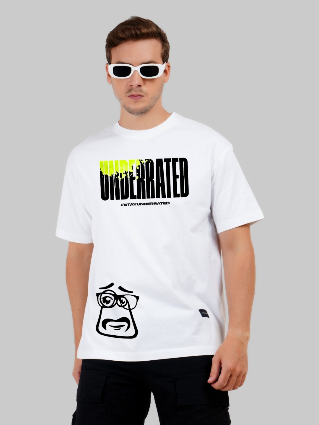 

Underrated Club Men Printed Bio Finish Raw Edge T-shirt, White