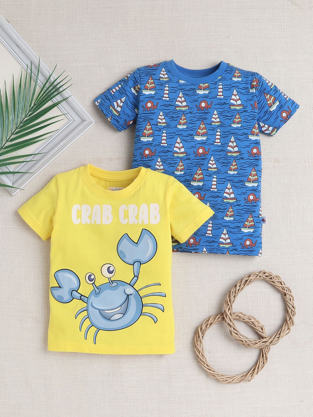 

BUMZEE Boys 2 Printed T-shirt, Yellow
