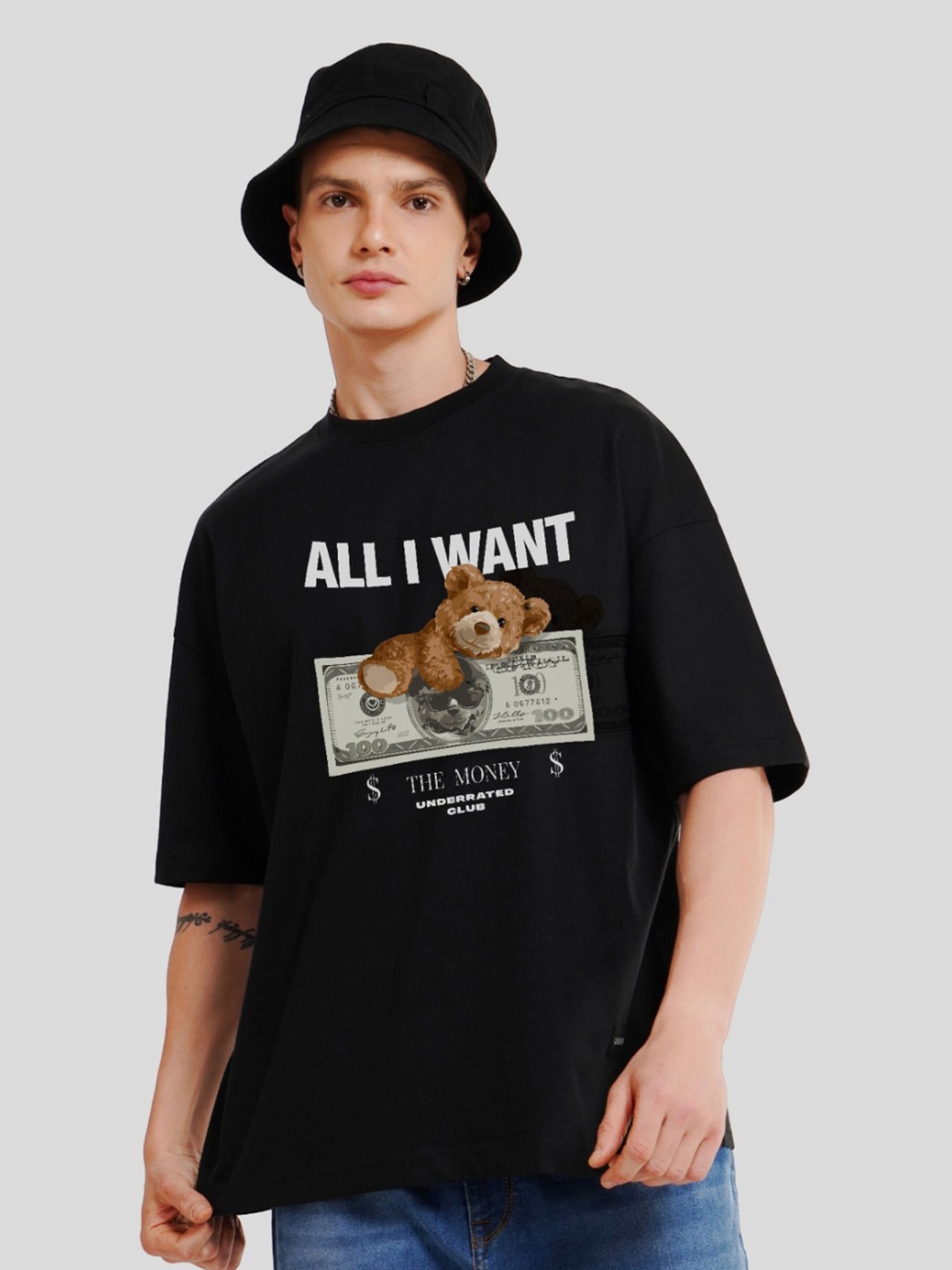 

Underrated Club Men Typography Printed Bio Finish Applique T-shirt, Black
