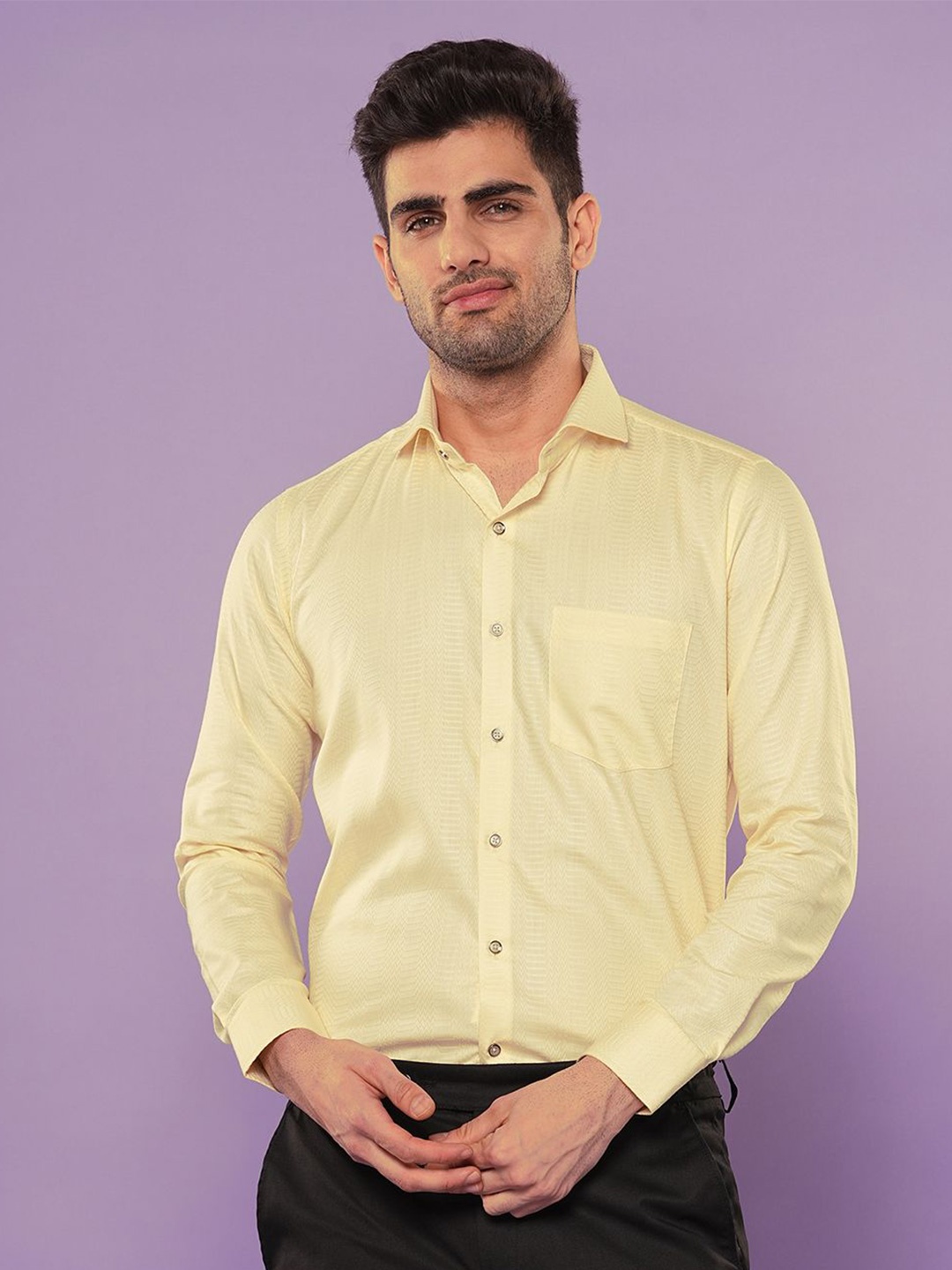 

John Philips Men Slim Fit Opaque Casual Shirt, Yellow
