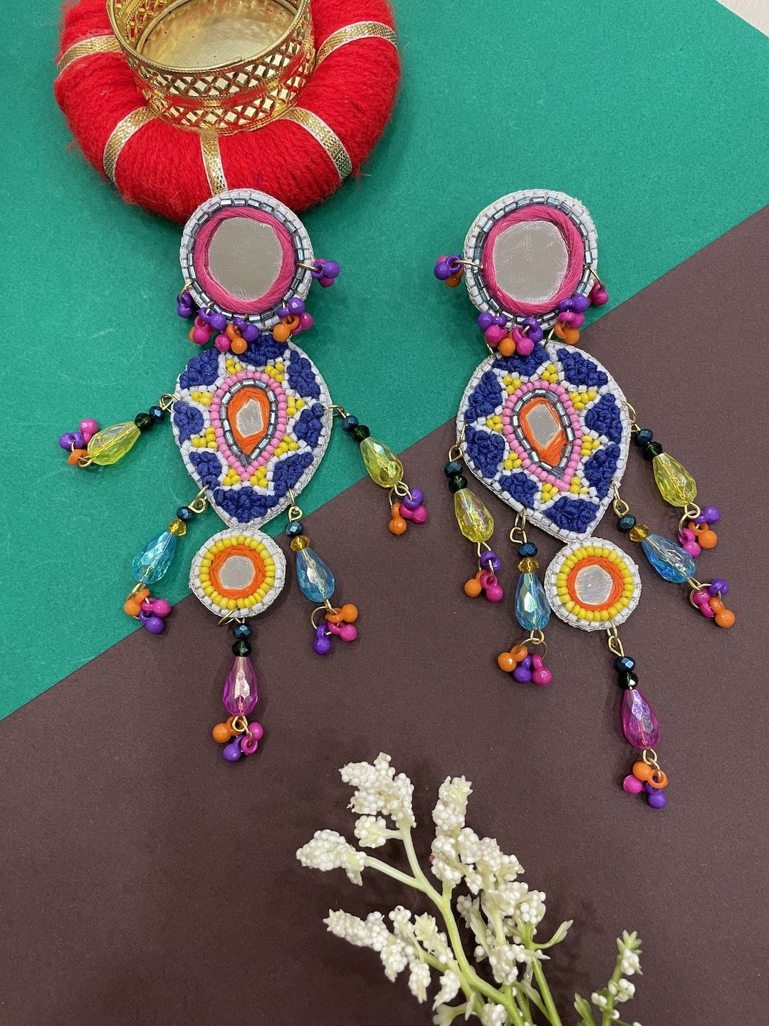

Digital Dress Room Mirror Beaded Contemporary Bohemian Drop Earrings, Blue