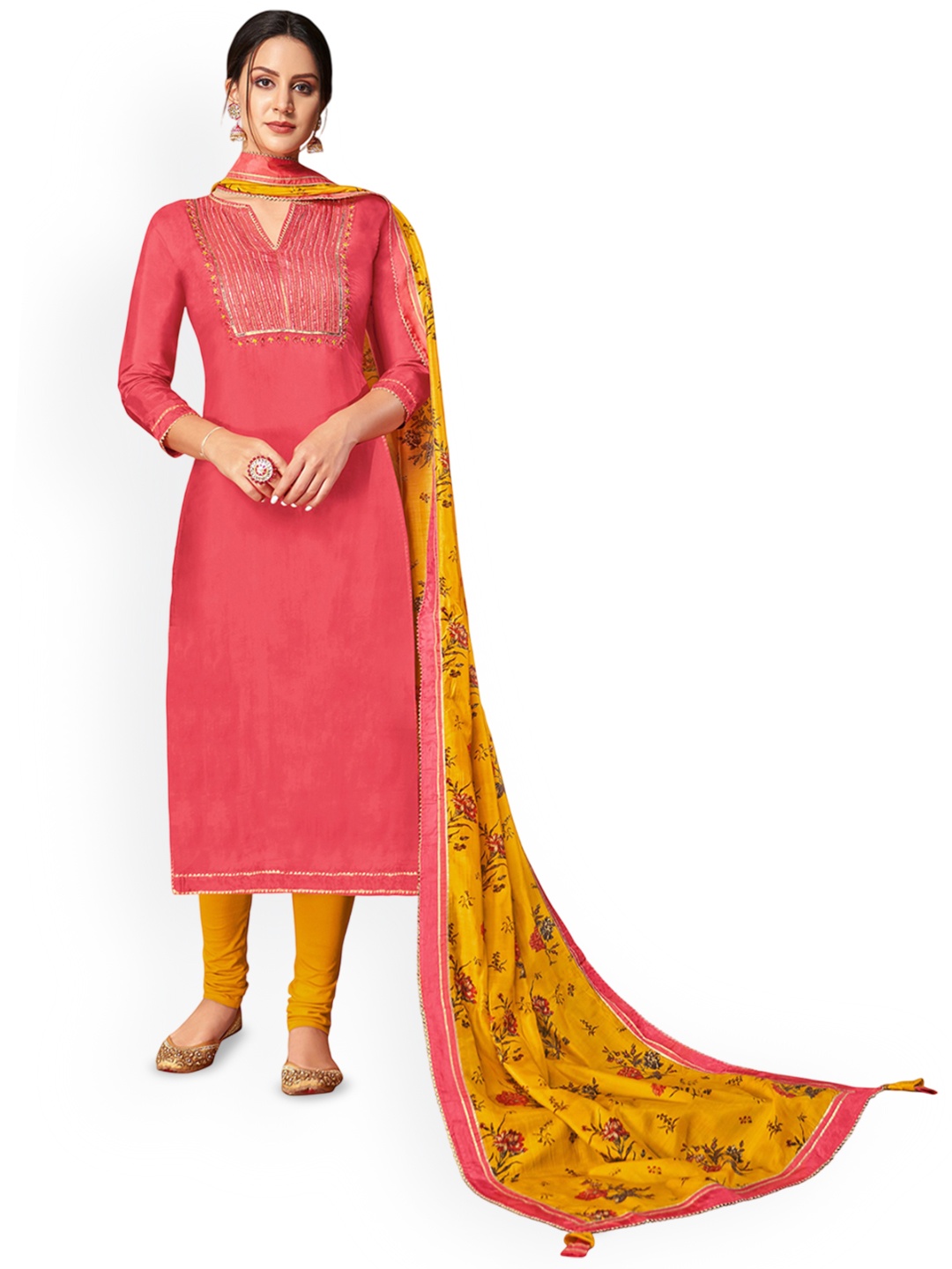 

HERE&NOW Printed Unstitched Dress Material, Pink