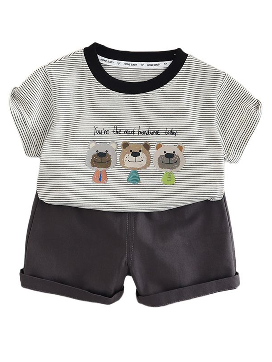

StyleCast x Revolte Boys Striped Pure Cotton T-shirt With Shorts, White