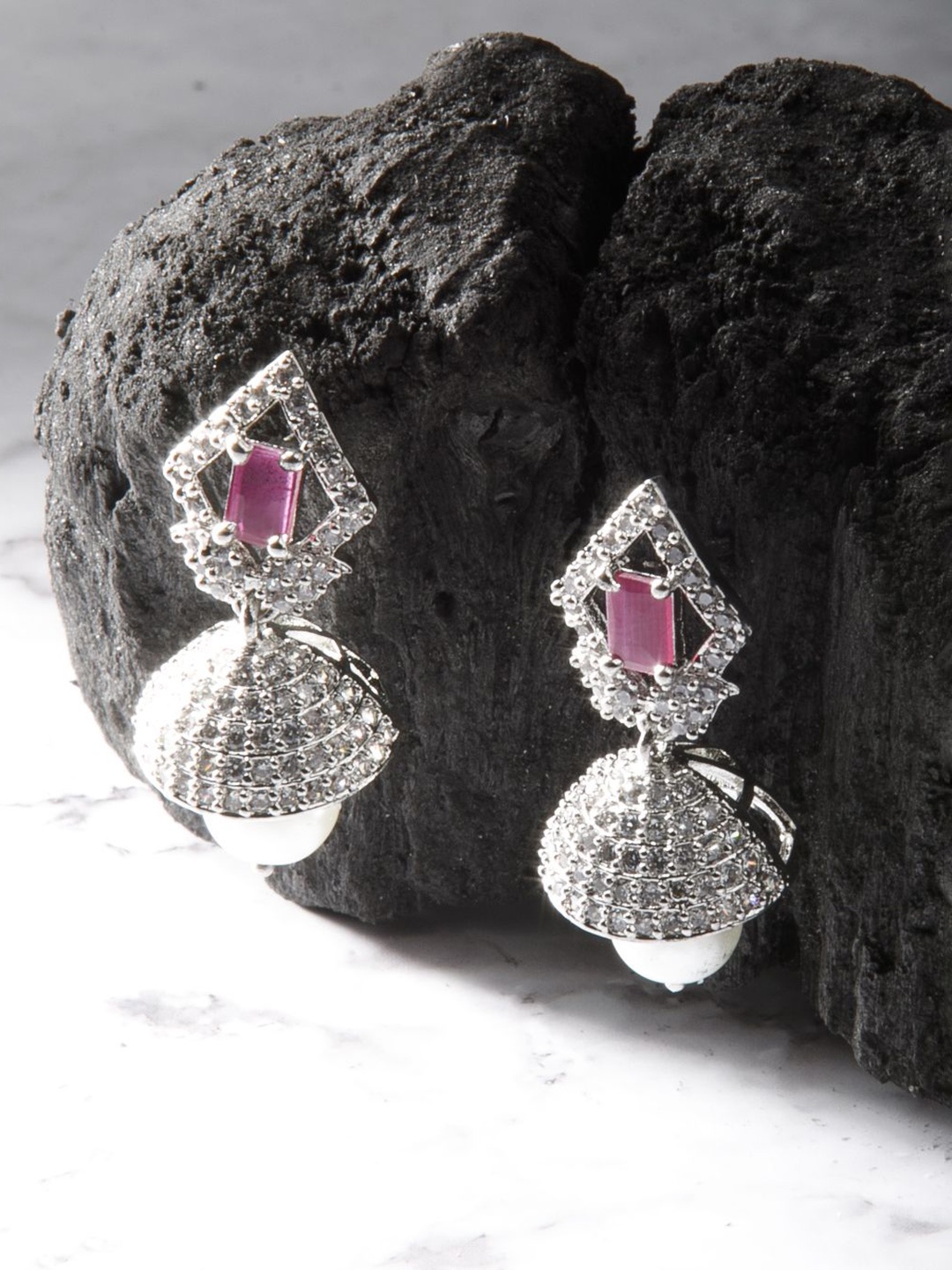 

NILA Contemporary Jhumkas Earrings, Silver