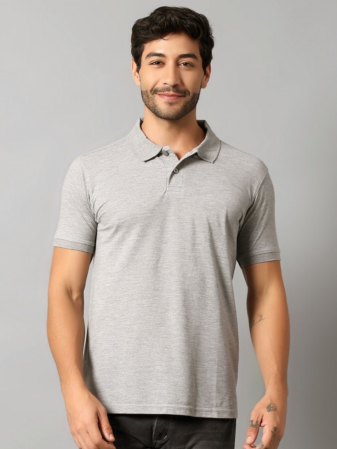 

AUXAMIS Men Polo Collar Pockets T-shirt, Grey