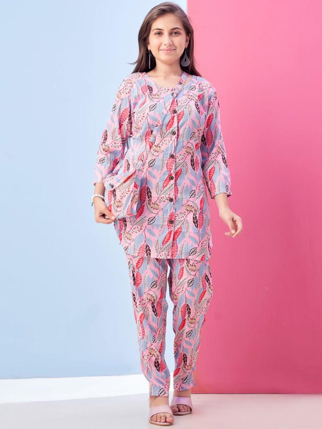 

Sangria Girls Printed Clothing Set, Pink