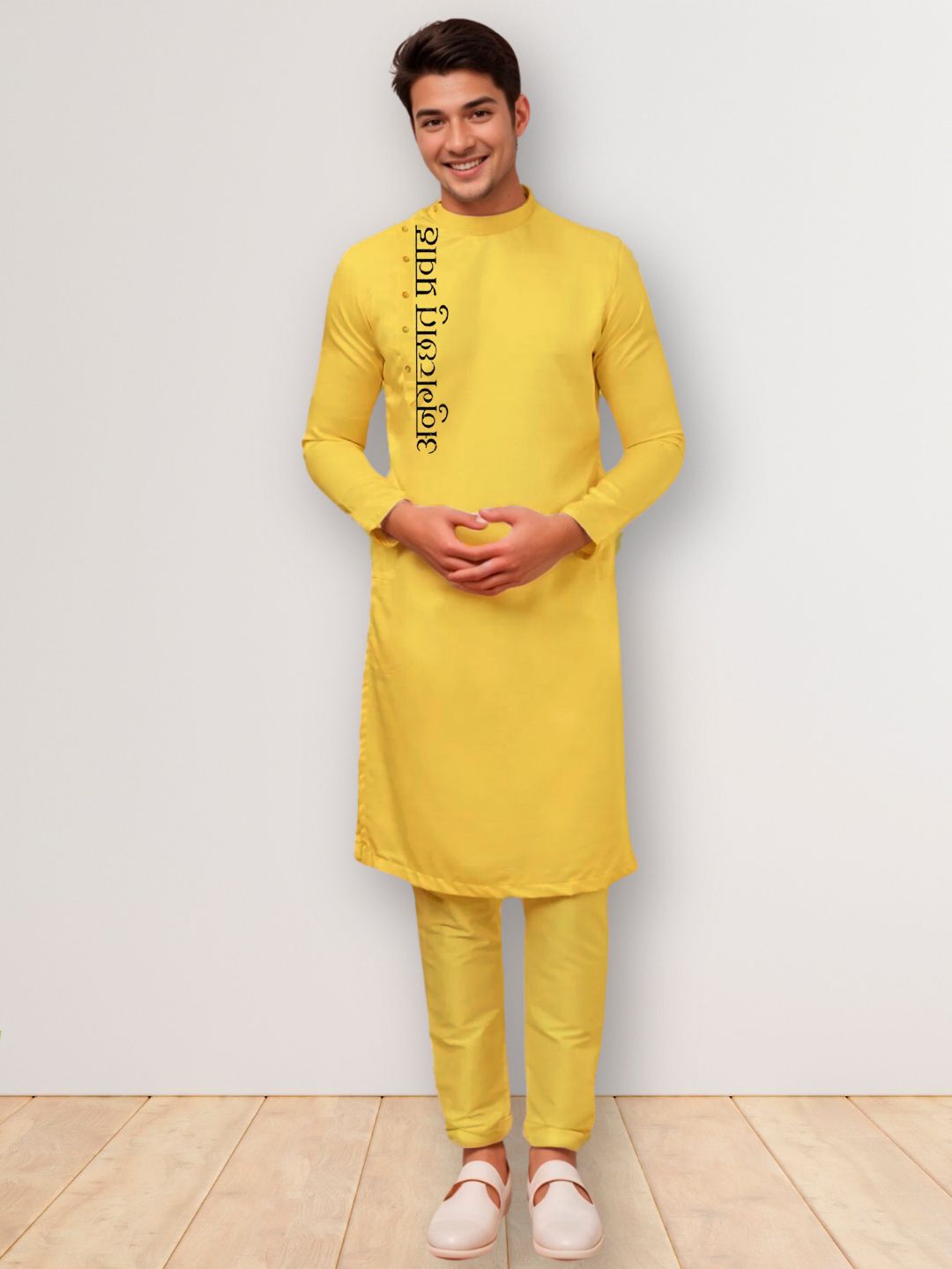 

DEVOILER Men Ethnic Motifs Printed Thread Work Kurta, Mustard