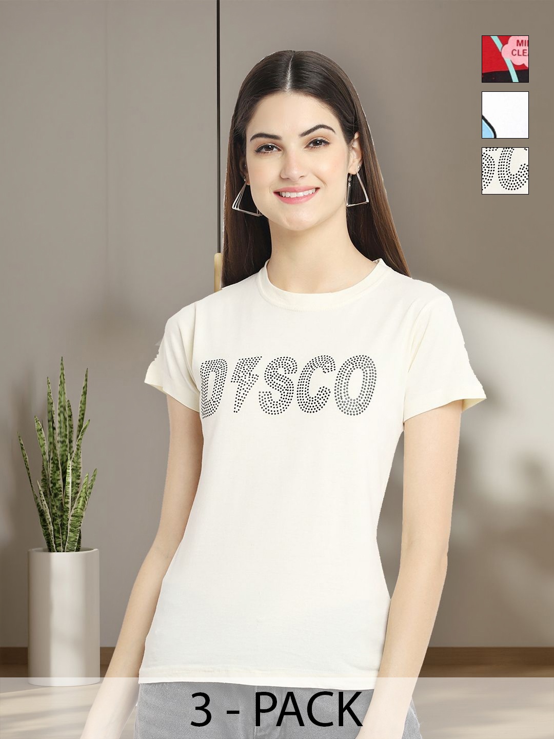 

Tromko Women Typography 3 Printed Applique T-shirt, Multi