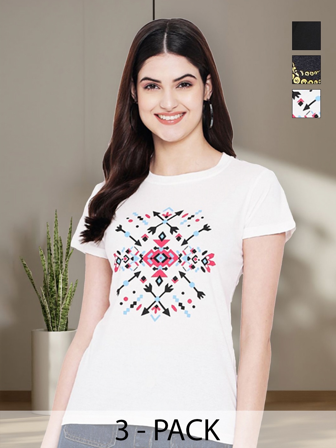

Tromko Women Typography 3 Printed Applique T-shirt, Multi