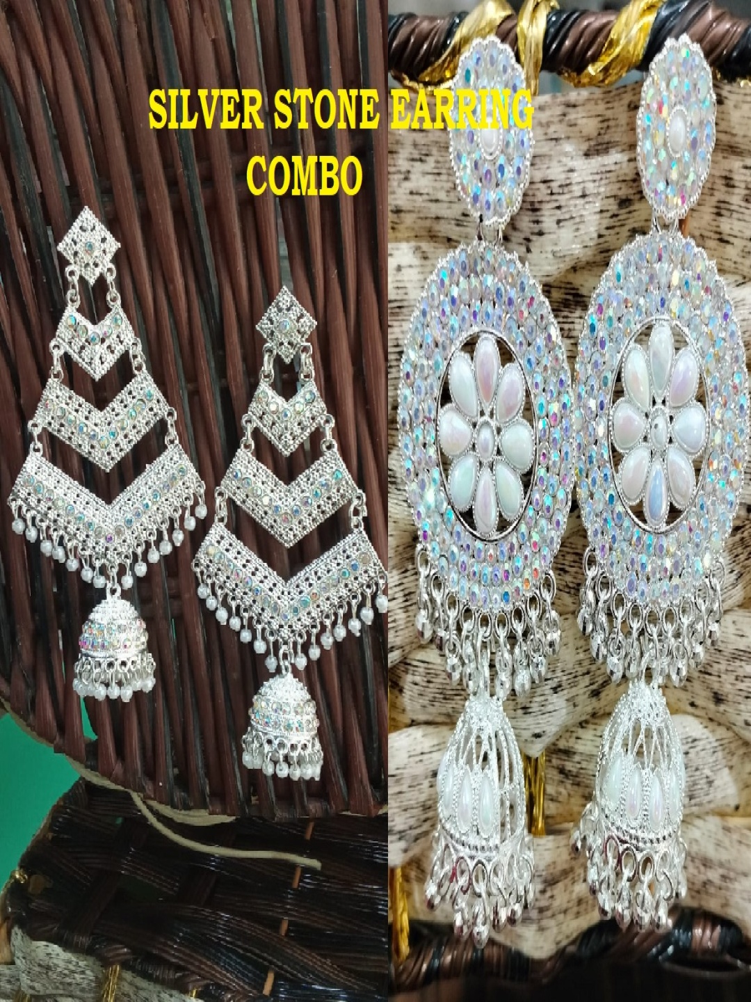 

JMBW INTERNATIONAL Silver-Plated Artificial Beaded Geometric Shaped Drop Earrings