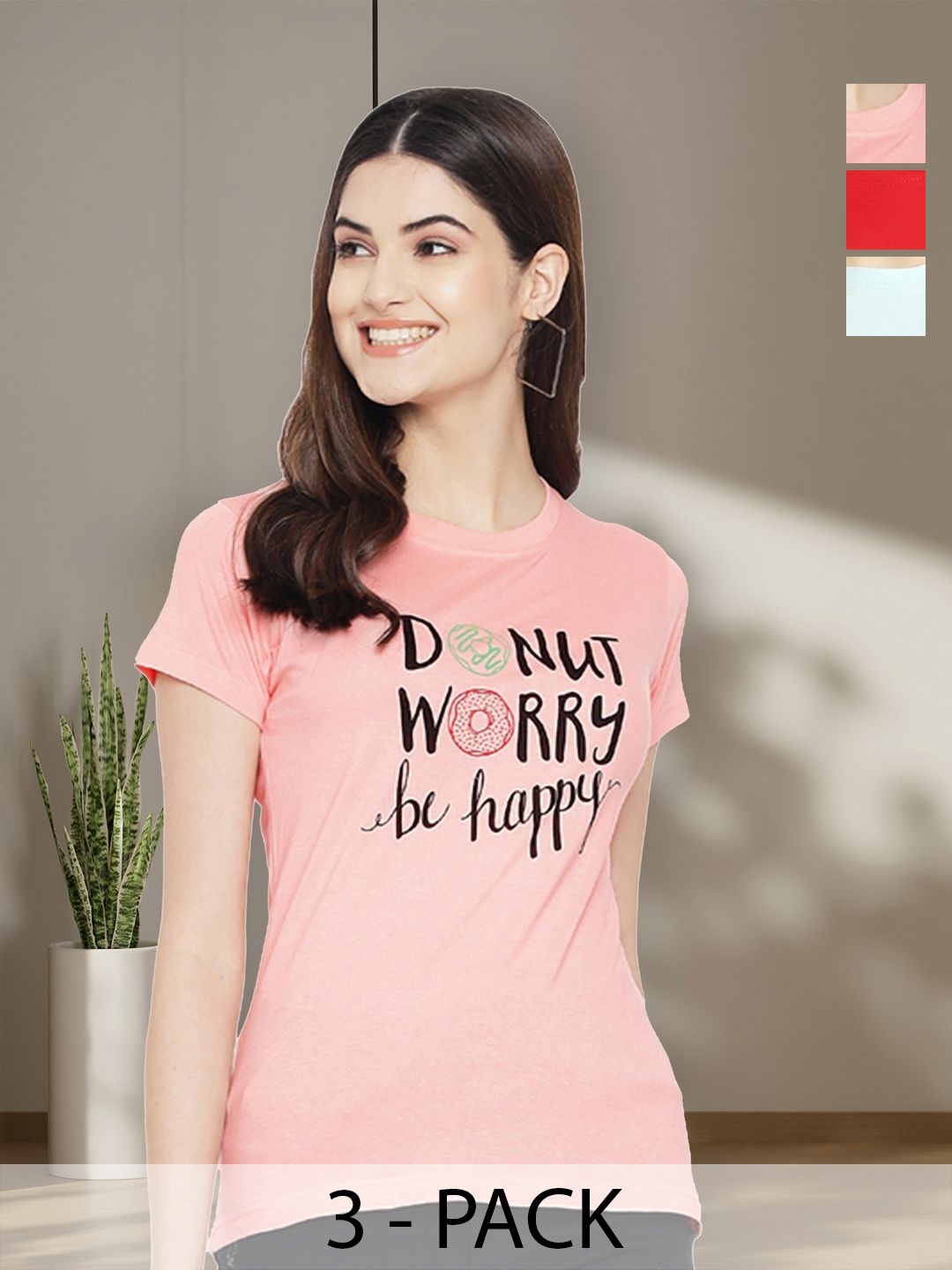 

Tromko Women Typography 3 Printed Applique T-shirt, Multi