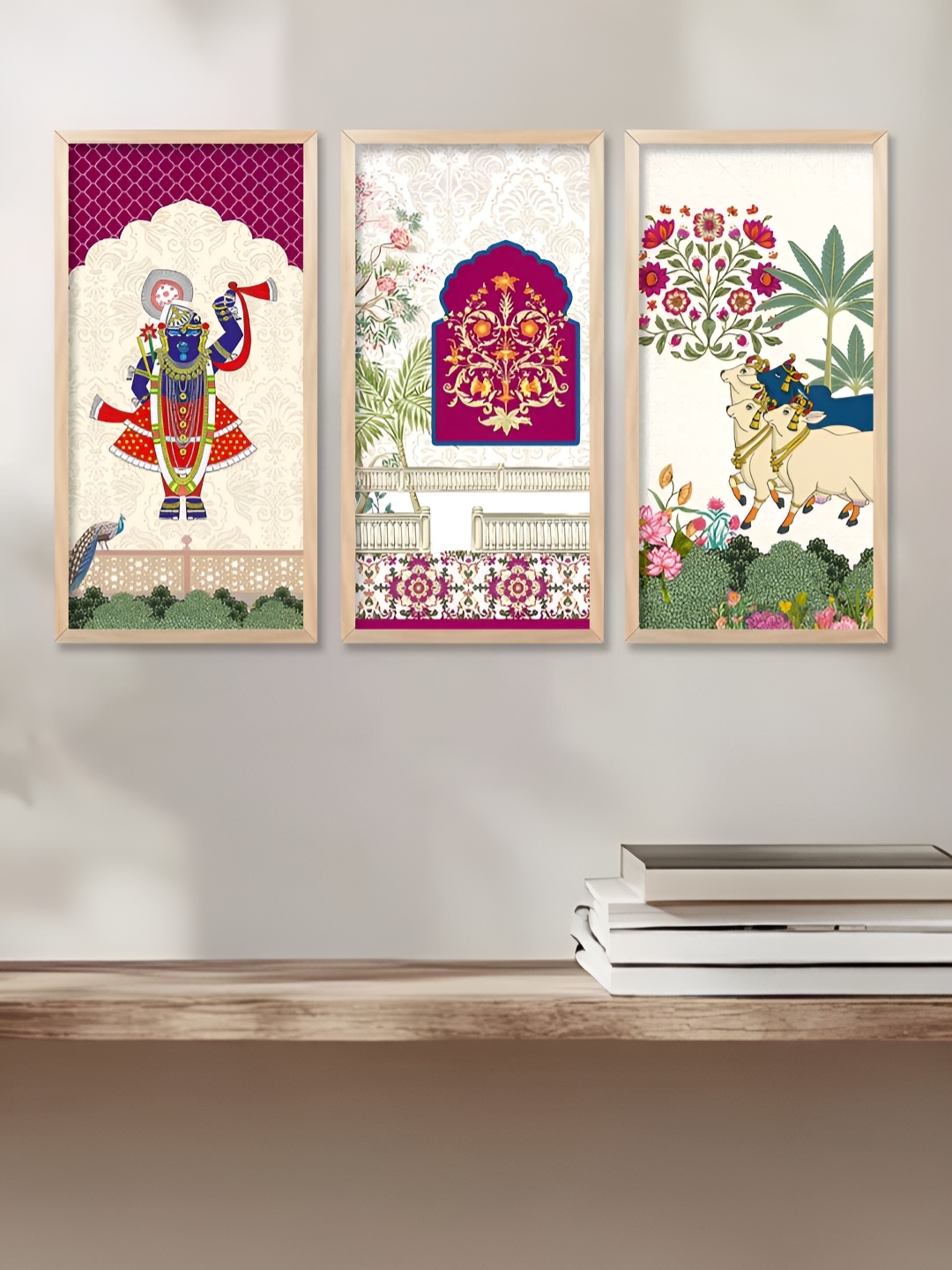 

WALLLANE White & Maroon 3 Piece Wood Abstract Wall Paintings