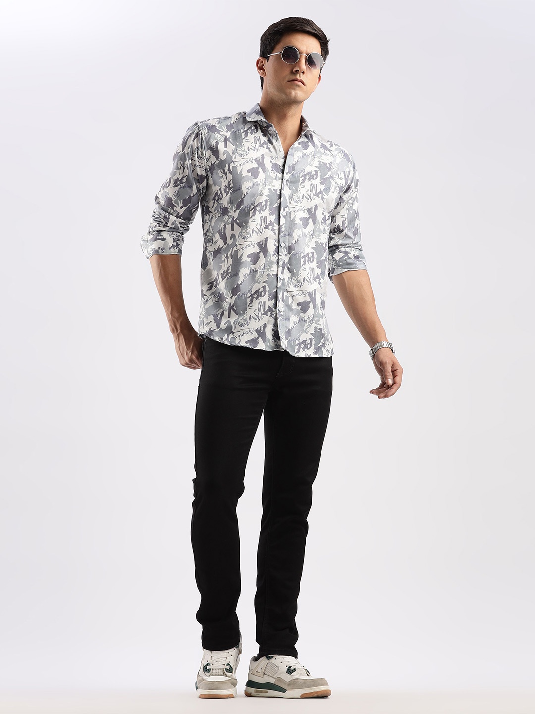 

RICH & ROMAN Men Classic Printed Semiformal Shirt, Turquoise blue