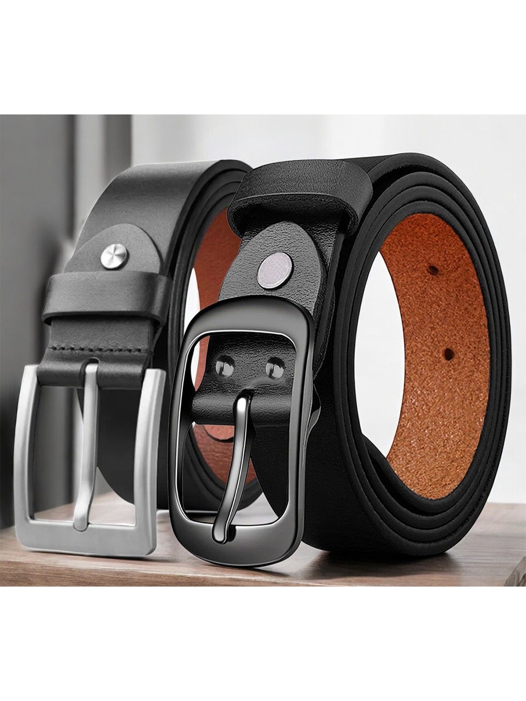 

The Roadster Lifestyle Co Set Of 2 Leather Formal Belts, Black