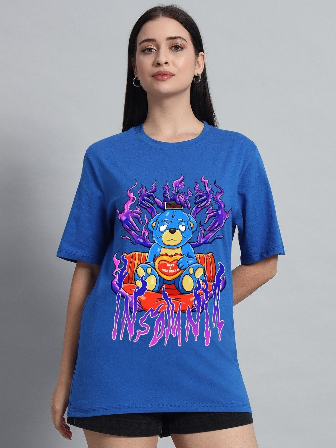 

N1F FASHION Women Drop-Shoulder Sleeves T-shirt, Blue