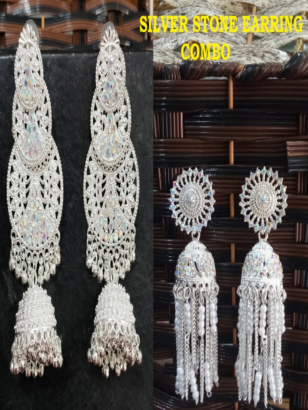 

JMBW INTERNATIONAL Silver-Plated Artificial Beads Beaded Jhumki Earrings