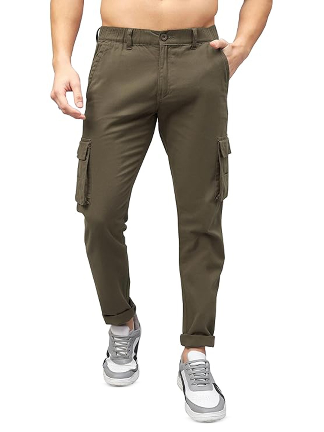 

BAESD Men Classic Slim Fit High-Rise Cargos Trousers, Olive