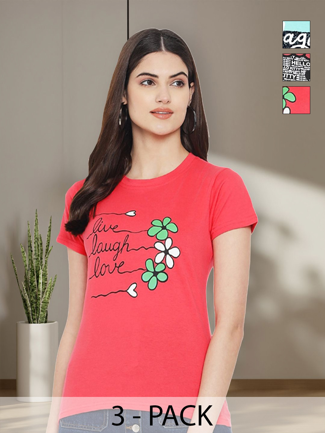 

Tromko Women Typography 3 Printed Applique T-shirt, Multi
