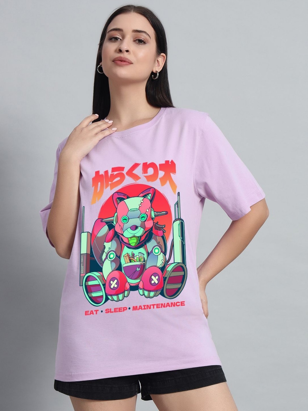 

N1F FASHION Women Drop-Shoulder Sleeves T-shirt, Peach