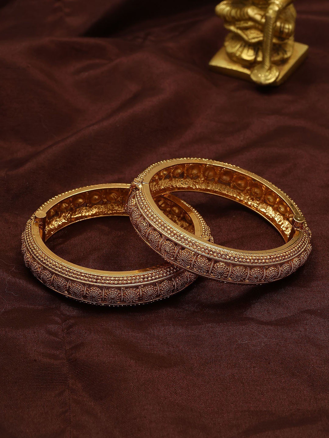 

Exotic India Set Of 2 Gold-Plated Copper Openable Bangles In Copper