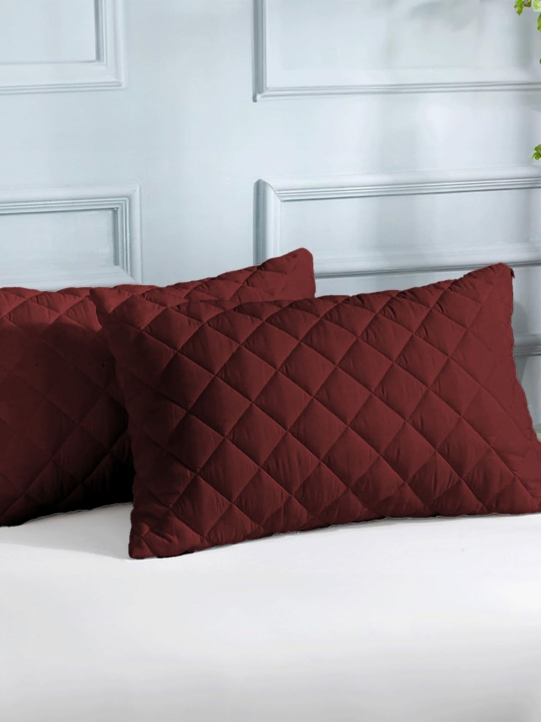 

LINENWALAS Happy Sleeping Burgundy 2 Pieces Abstract Pure Cotton Rectangle Pillow Covers