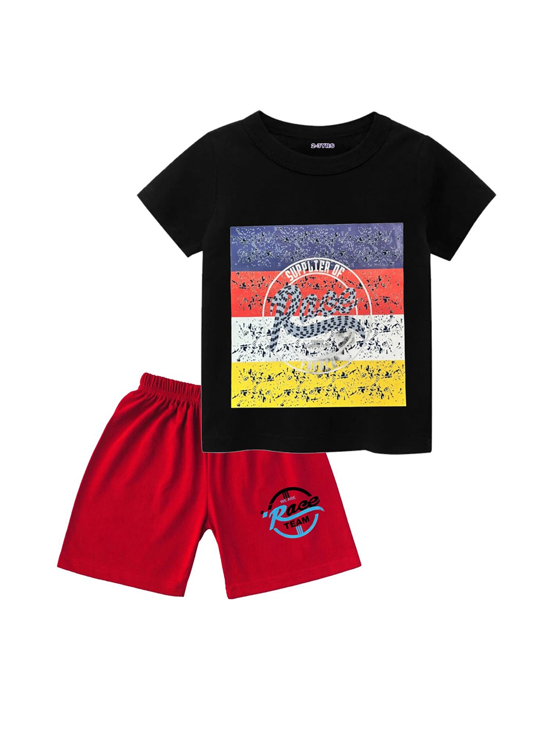 

FRENCH KLEIDER Boys Printed T-shirt with Shorts, Black